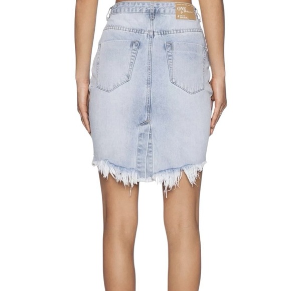 One by One Teaspoon Distressed Skirt Women 24 Denim Cotton Casual Button Fly New - Picture 2 of 11